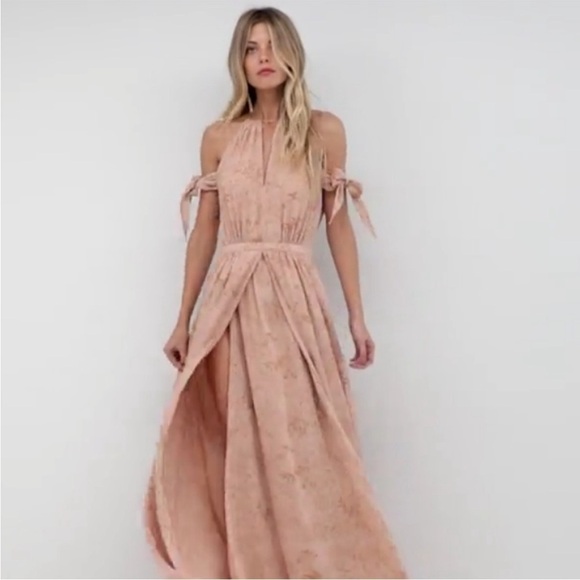 The Jetset Diaries TJD Sierra Floral Maxi Dress Halter Off Shoulder Front Slit S - Picture 9 of 16